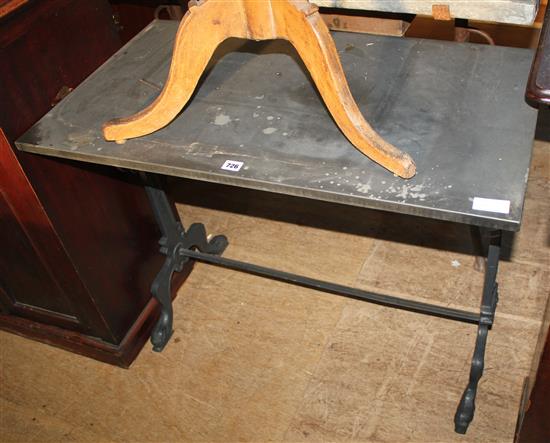 Slate table top on iron stand